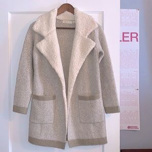 ANTHROPOLOGIE Sleeping on Snow beige cardigan with sherpa-lined collar